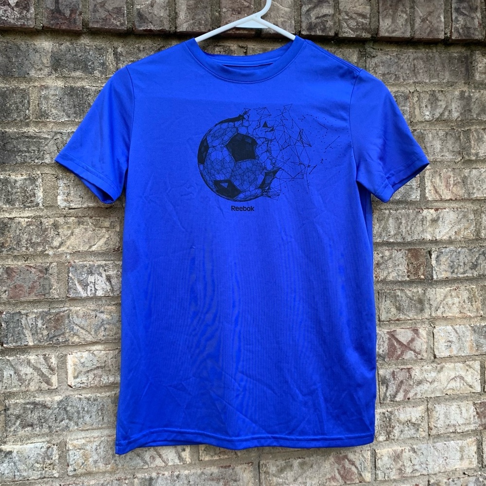 Boys Blue Reebok Soccer Graphic Crew neck Short Sleeve Shirt size Large 14/16